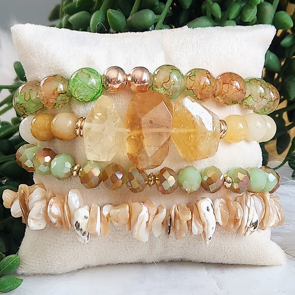 NWT Ryze Natural Stone Citrine and Dyed Agate Beaded Staxx Bracelets - Set of 4